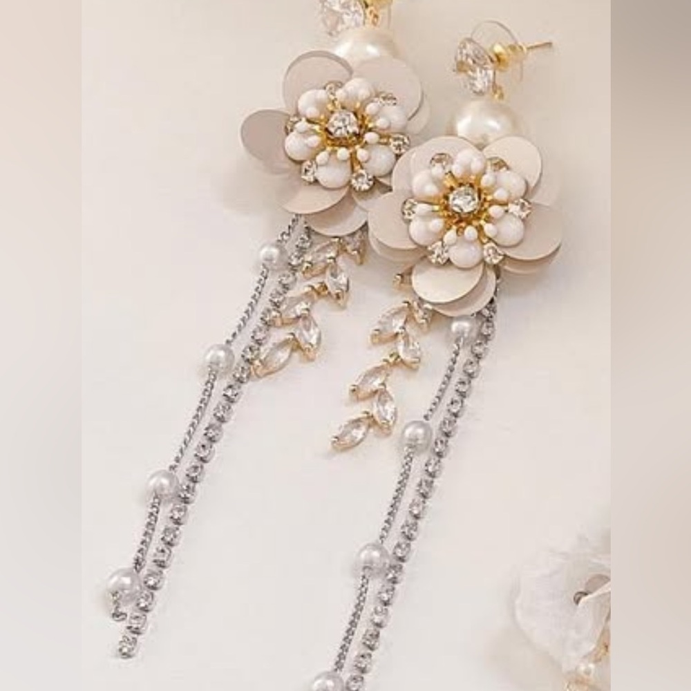 Elegant Floral Pearl Drop Earrings
